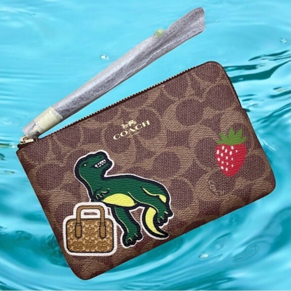 Coach Wristlet In Signature Canvas With Sticker Print Rexy Wallet Bag Purse